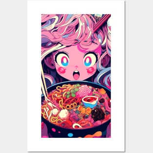 Cute Anime Girl |  Ramen Noodles | Hentaii Chibi Kawaii Design Posters and Art